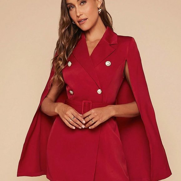 Red Cape Style Blazer Dress - Rosy
